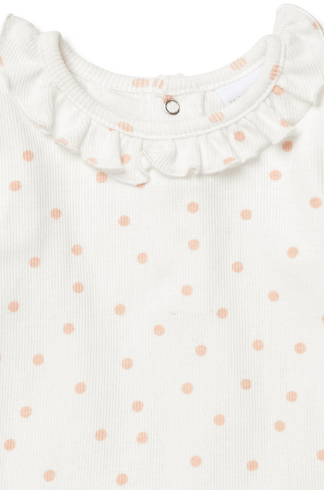 White bodysuit with pink dots