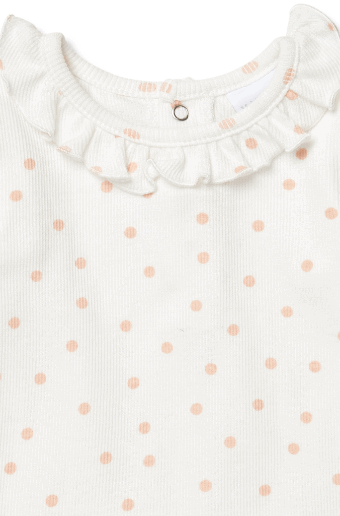 White bodysuit with pink dots