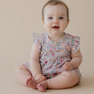 Field of Berries Flutter Sleeve Bodysuit Dress