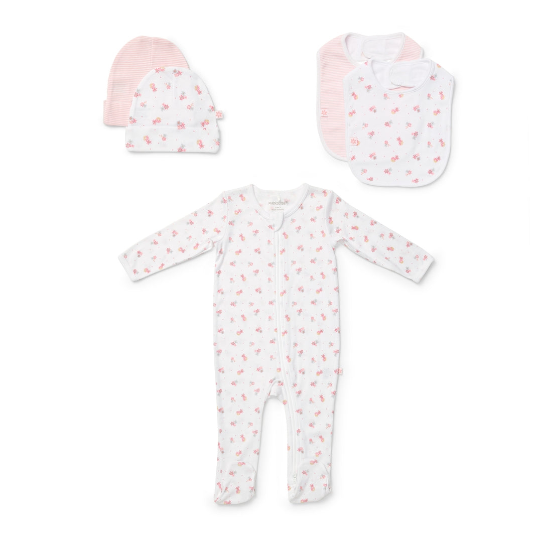 Newborn Essentials Girls Beanies, Bibs & Zipsuit Set
