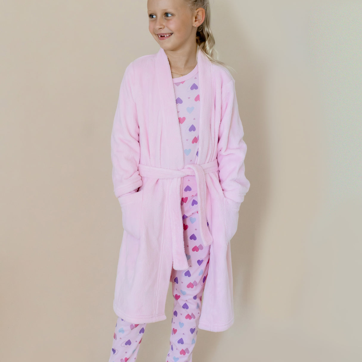 Hearts Pyjamas & Pink Dressing Gown Set