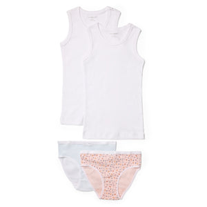 Girls Cotton Scalloped Singlet and Underwear 4 Piece Set