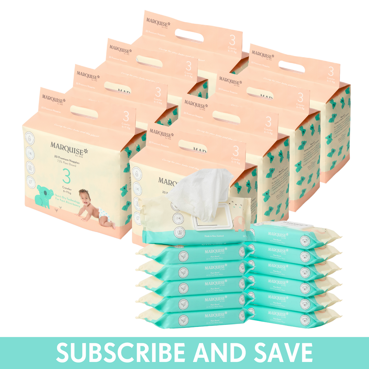 Marquise Hypoallergenic Nappies and Water Wipes Bundle