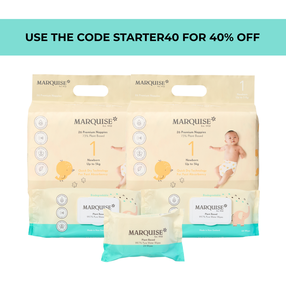 Marquise Hypoallergenic Nappies & Wipes Starter Pack
