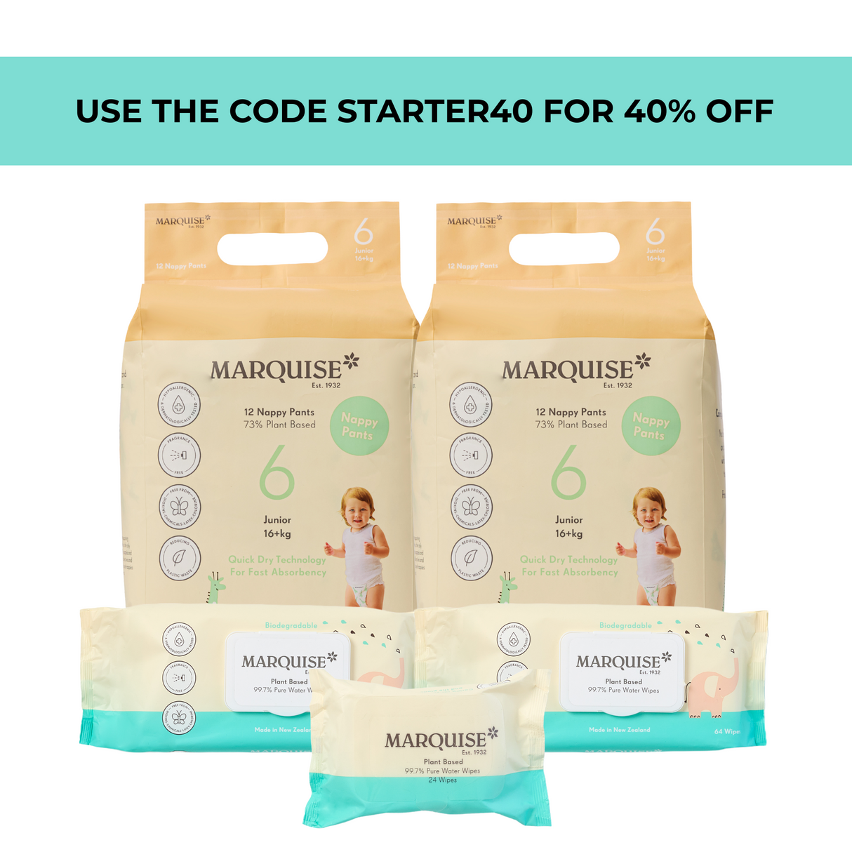 Marquise Hypoallergenic Nappy Pants & Wipes Starter Pack