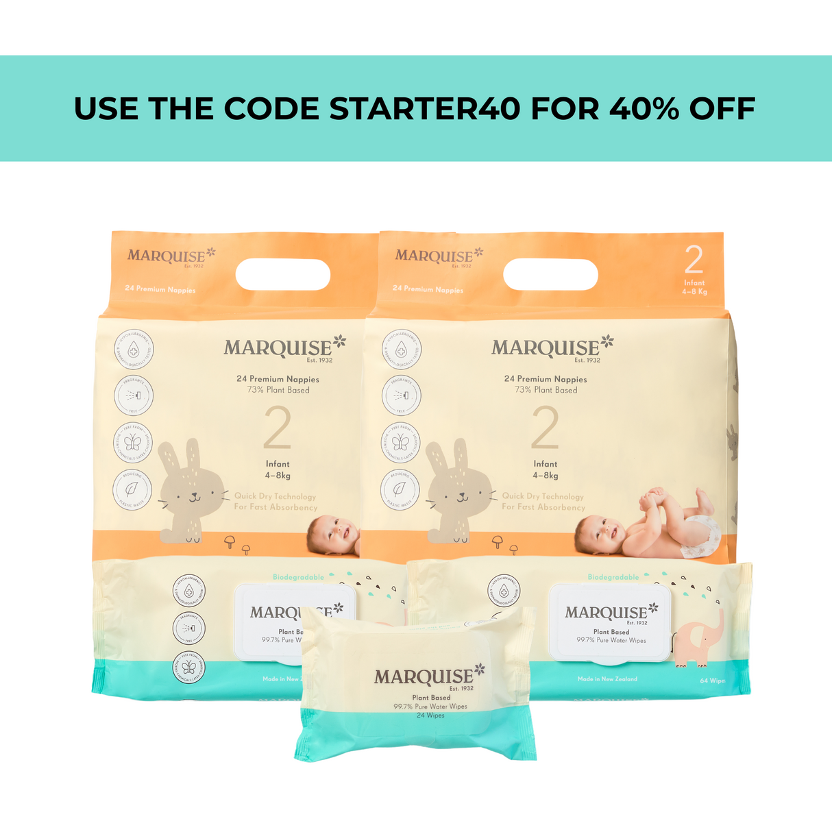 Marquise Hypoallergenic Nappies & Wipes Starter Pack