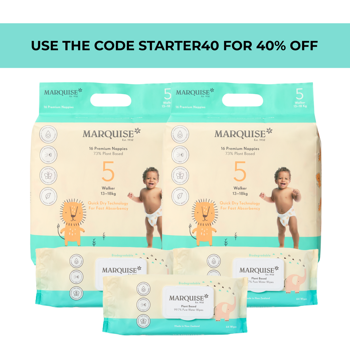 Marquise Hypoallergenic Nappies & Wipes Starter Pack