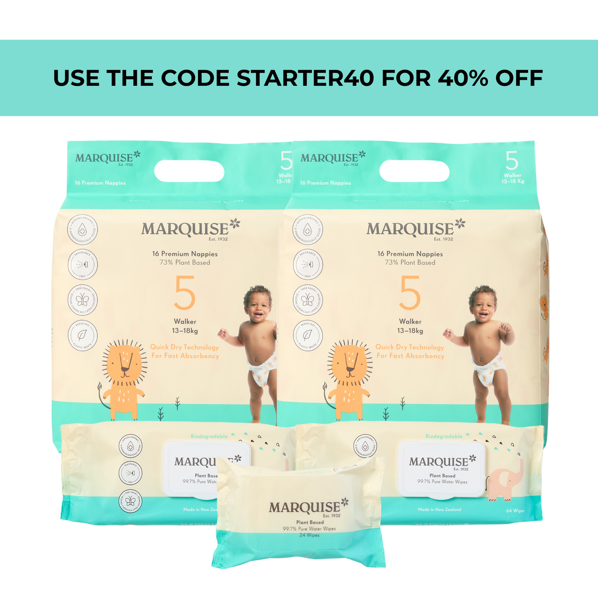 Marquise Hypoallergenic Nappies & Wipes Starter Pack