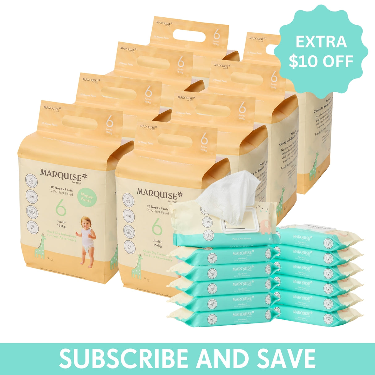 Marquise Hypoallergenic Nappy Pant and Water Wipes Bundle Subscription