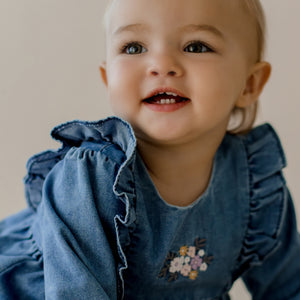 Floral Embroidered Chambray Dress