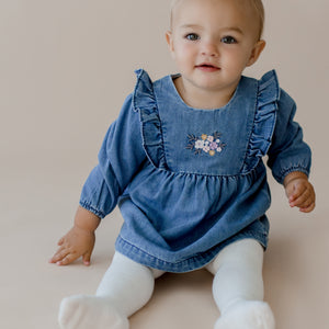 Floral Embroidered Chambray Dress