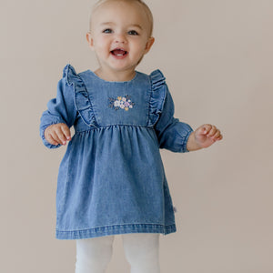 Floral Embroidered Chambray Dress