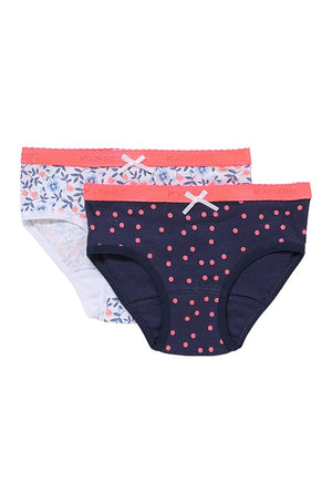 Girls Spot Floral Navy Underwear 2 Pack