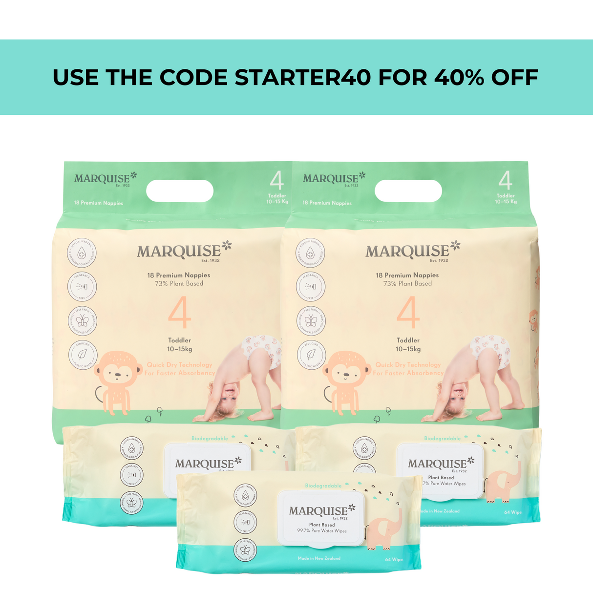 Marquise Hypoallergenic Nappies & Wipes Starter Pack