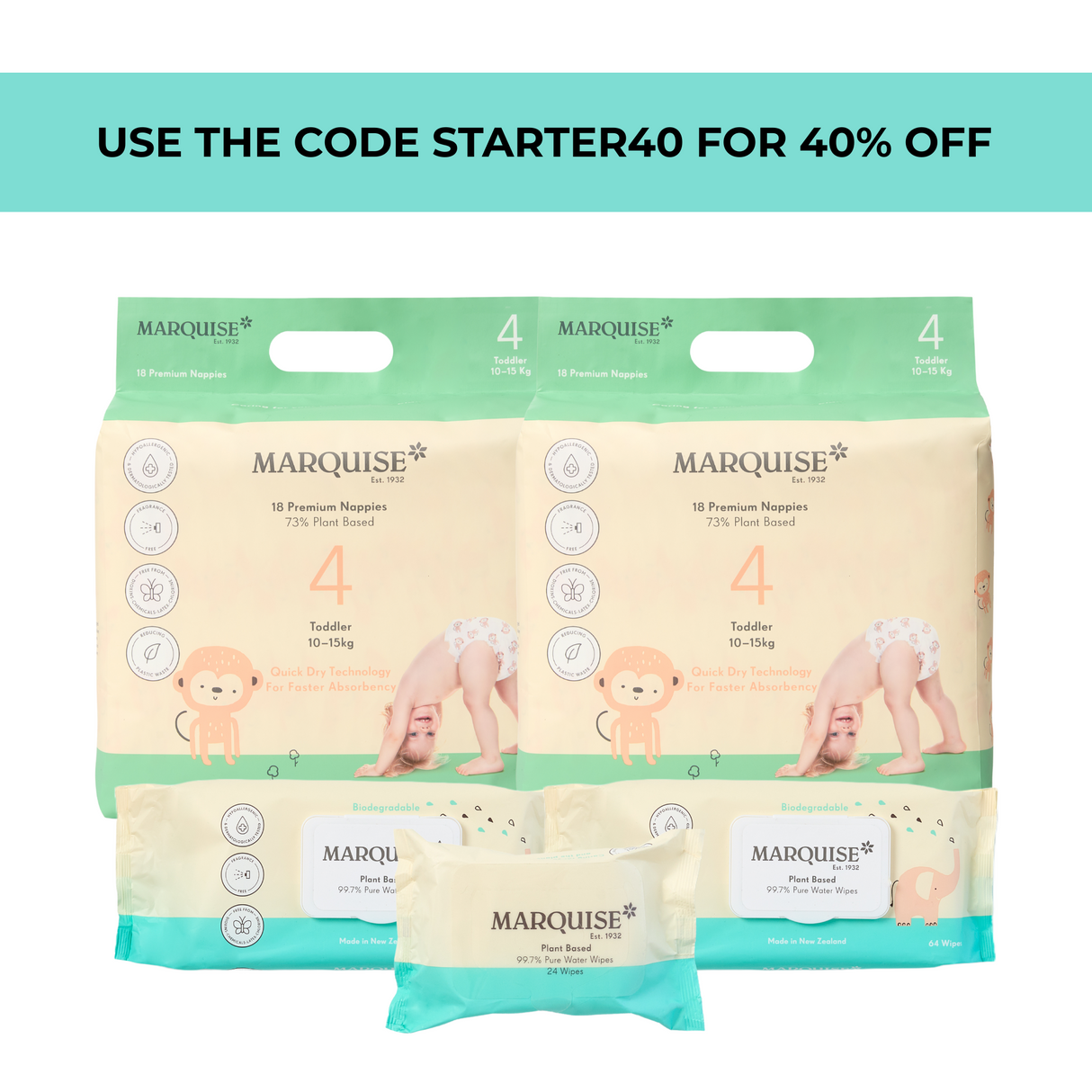 Marquise Hypoallergenic Nappies & Wipes Starter Pack